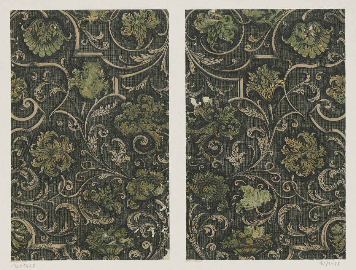 Buntpapier in Kupferstichtechnik (ornamentales Rankenwerk mit Blüten)