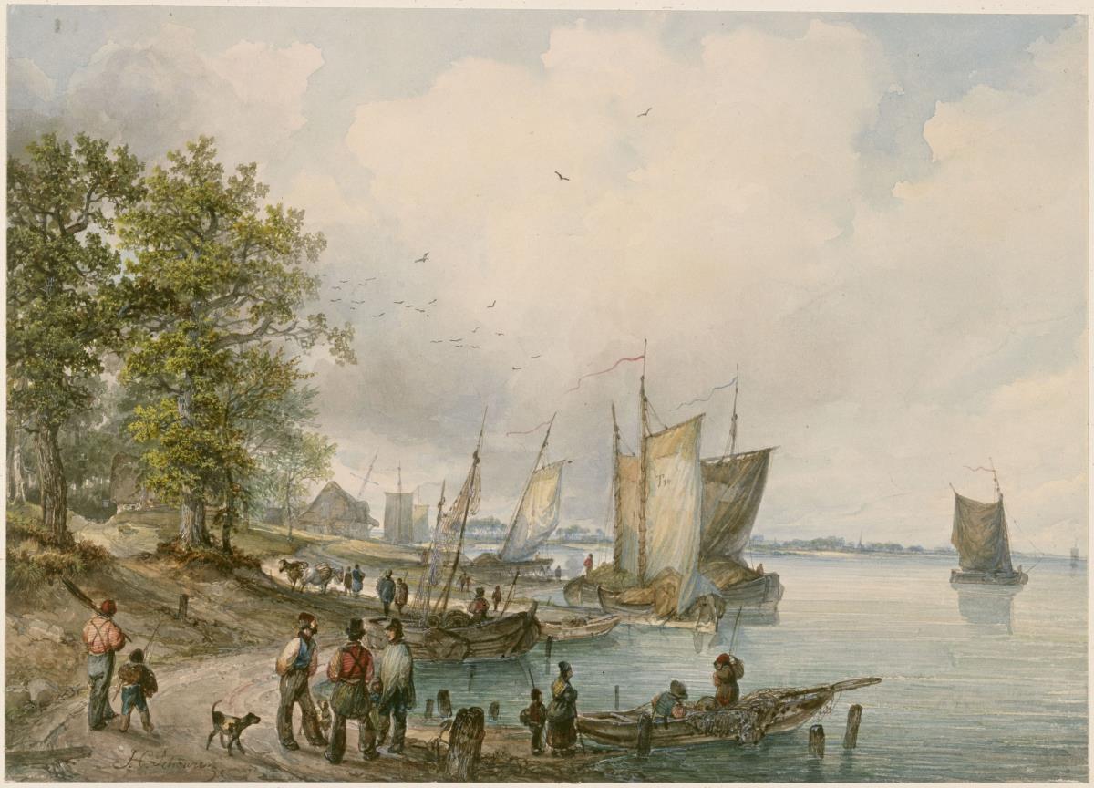 Landungsplatz mit Segelbooten und Fischervolk
