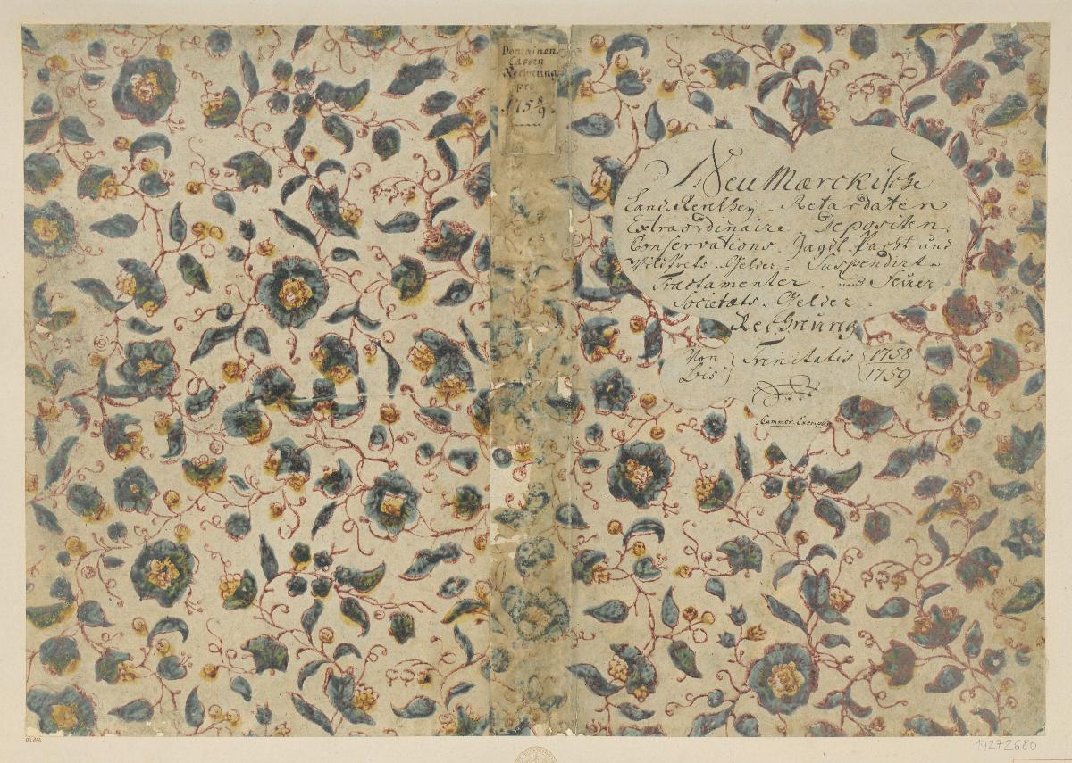 Modeldruckpapier (Einband für eine Akte mit Etikett, 1758/1759)