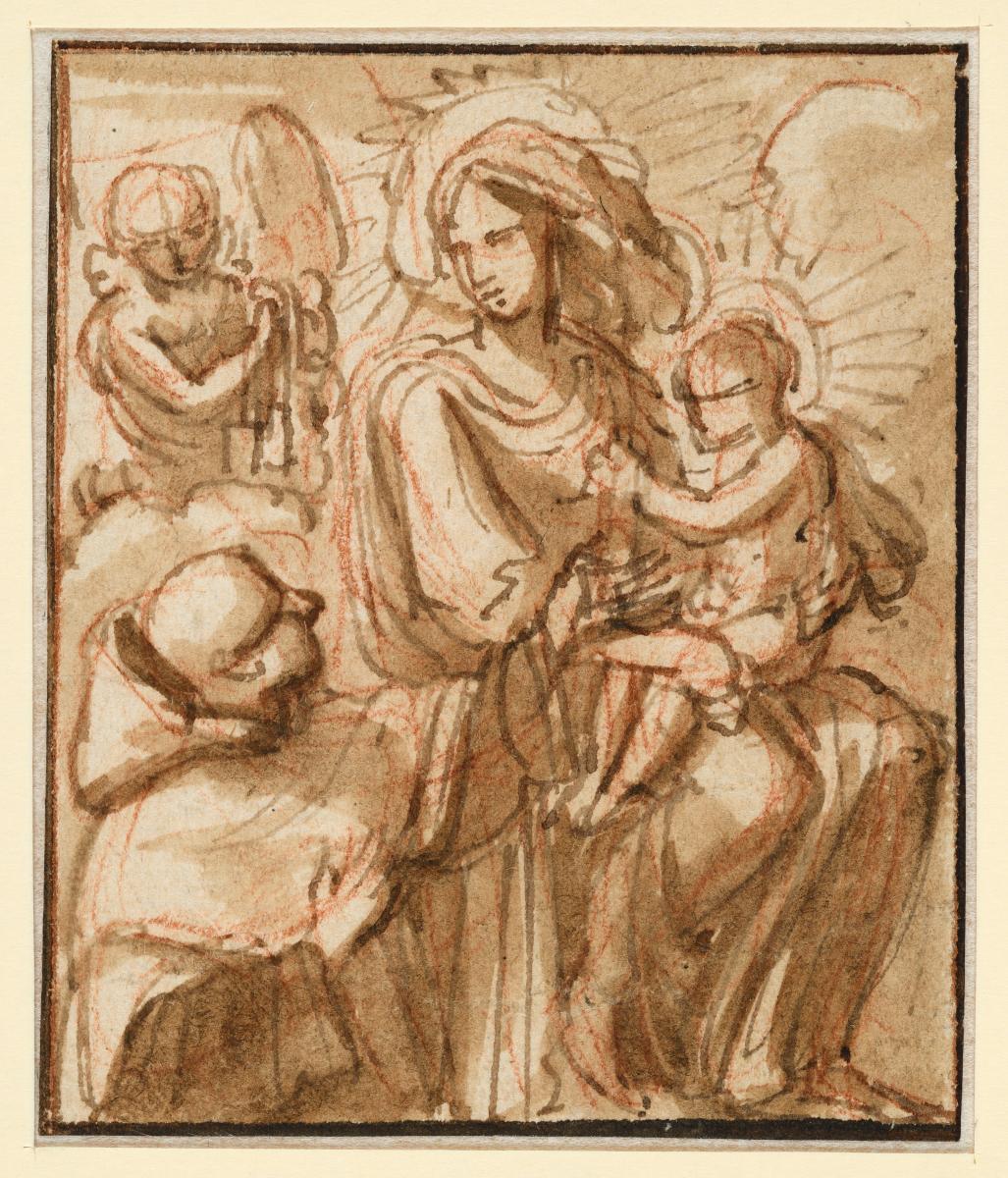 Die Madonna mit dem Kind erscheint dem heiligen Franz, Vorzeichnung für eine Illustration zu einem Andachtsbuch