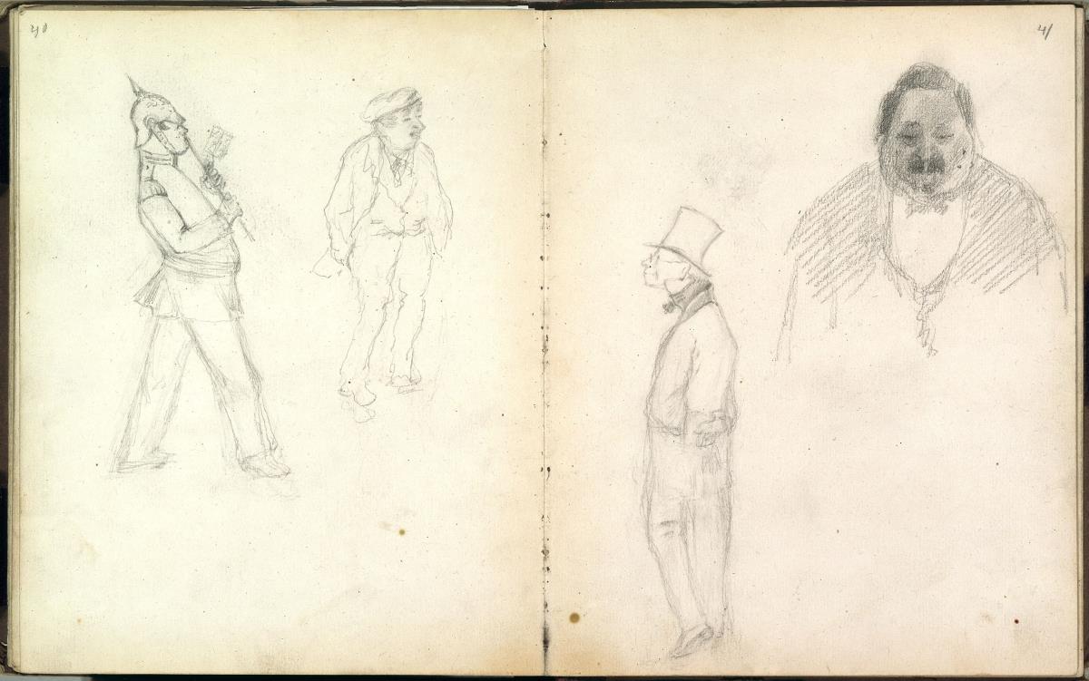 "Behelmter Musikant in Uniform" und "Berliner Volkstype"-Skizzenbuch - Seite 40 / Seite 41,