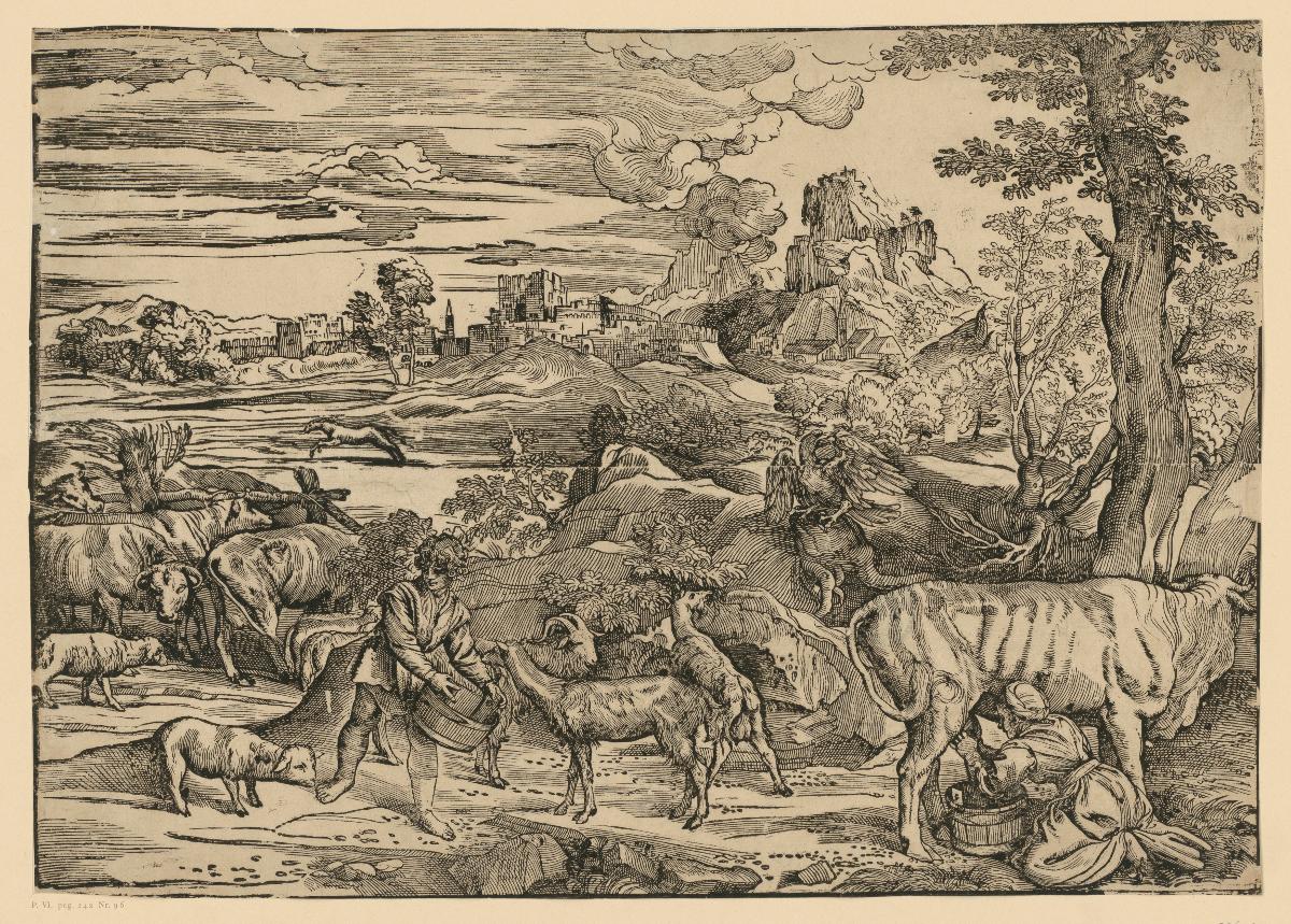 Landschaft mit Melkerin