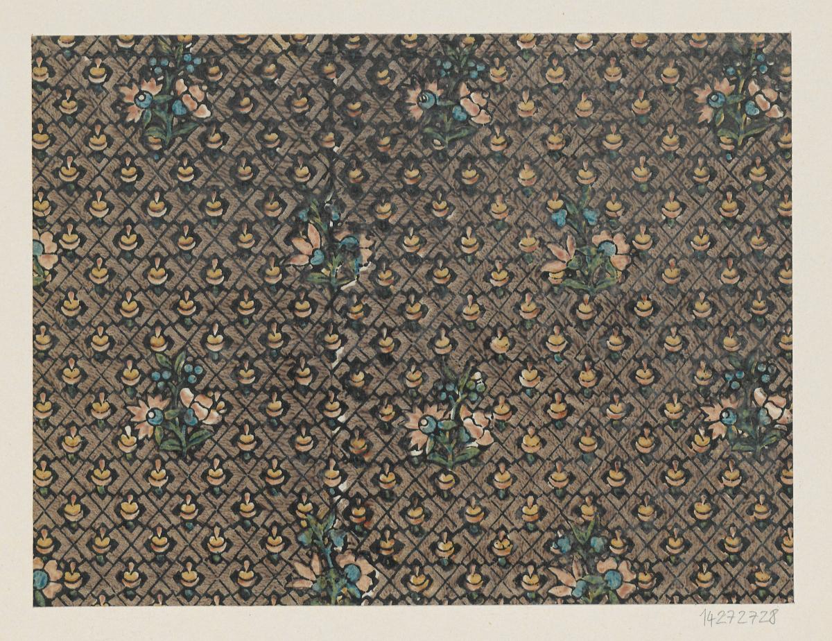 Modeldruckpapier (Gitterdekor mit floralen Motiven)