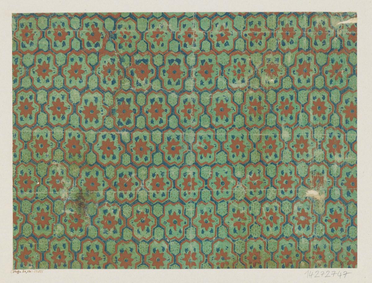 Modeldruckpapier mit Golddruck (geometrisches Flächenmuster mit Blüten)