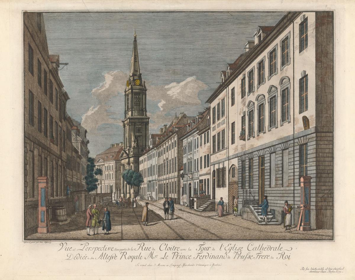 Vue et Perspective d' une partie de la Rue du Cloître avec la Tour de l'Église Cathédrale