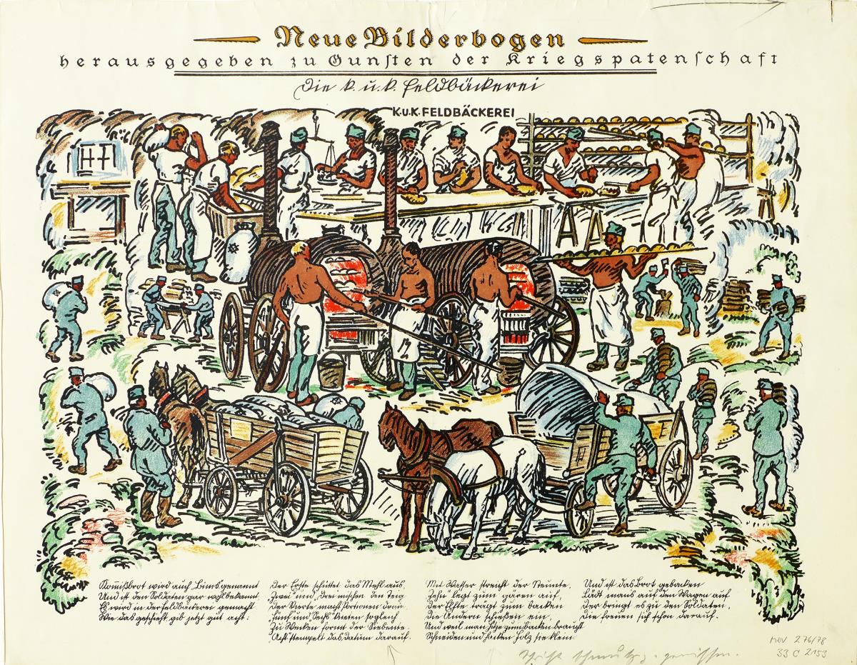 Neue Bilderbogen herausgegeben zu Gunsten der Kriegspatenschaft. Die k. u. k. Feldbäckerei.