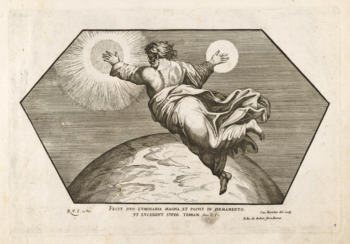 Imagines Veteris Ac Novi Testamenti A Raphaele Sanctio Vrbinate In Vaticani Palatii Xystis ... Expressae. Jo. Jacobi de Rubeis cura, ac sumptibus, delineatae, incisae, ac typis editae. (Widmg:) Romae ... 1675.