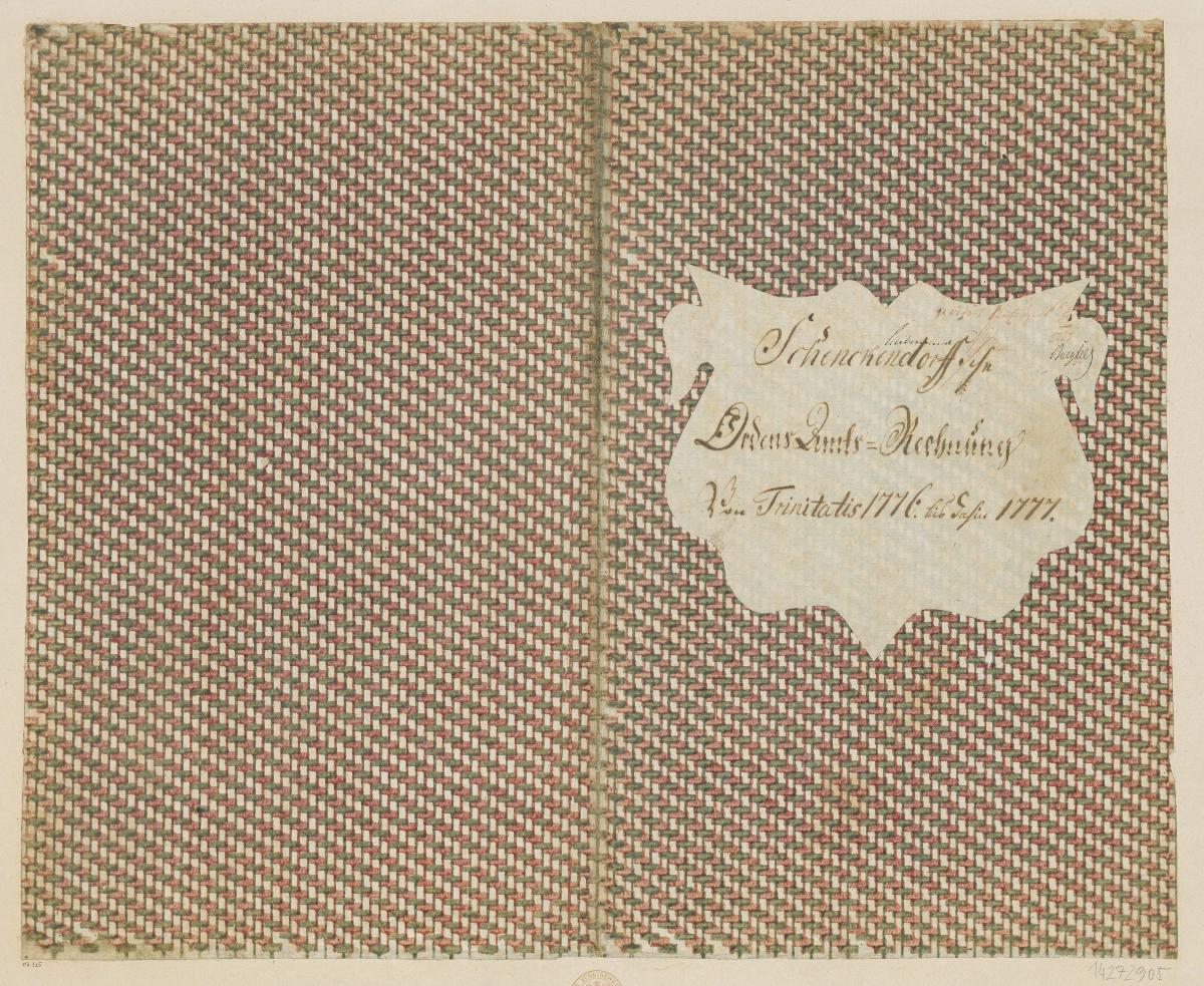 Kattunpapier (Einband für eine Akte mit Etikett, 1776/1777)