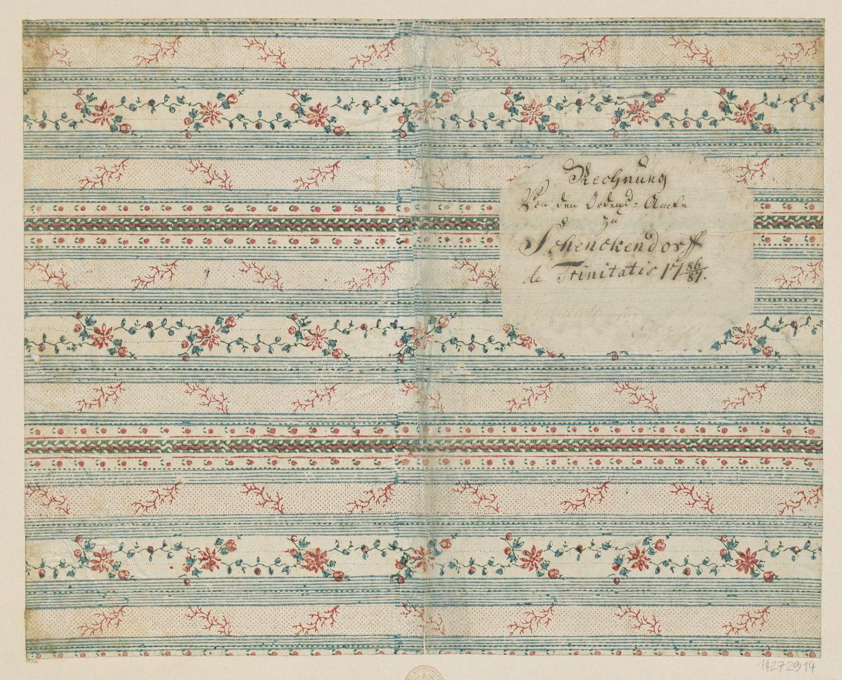 Modeldruckpapier (Einband für eine Akte mit Etikett, 1786/1787)