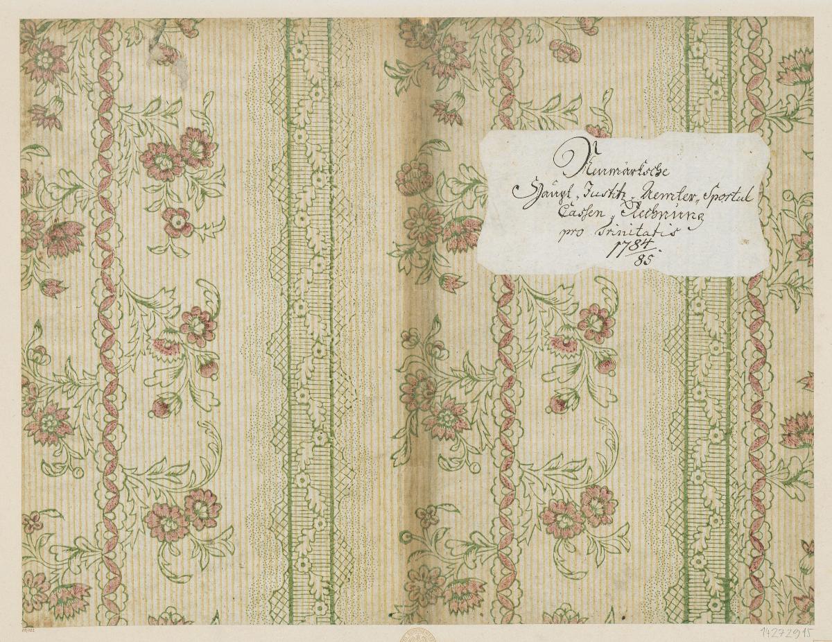 Modeldruckpapier (Einband für eine Akte mit Etikett, 1784/1785)