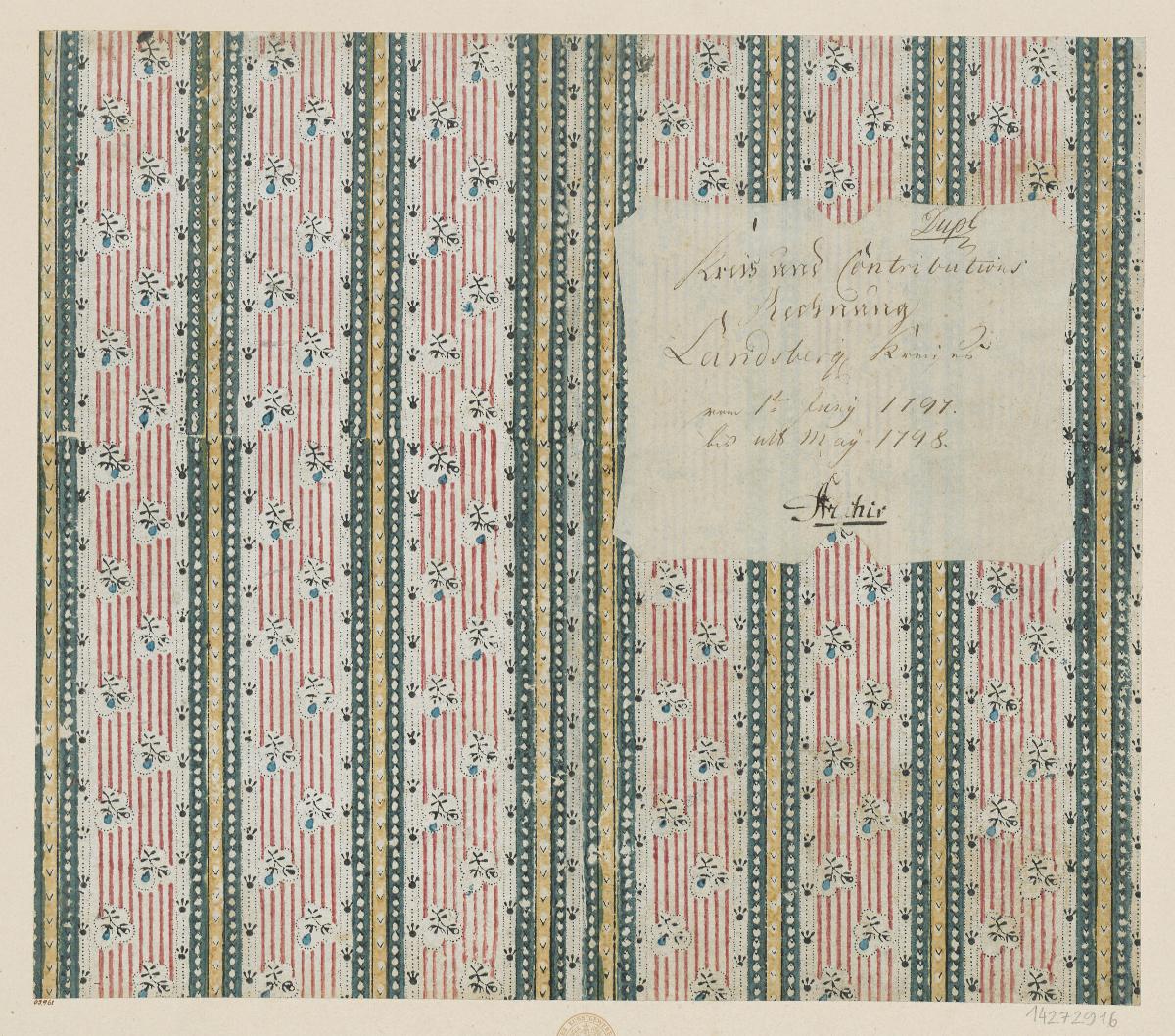 Modeldruckpapier (Einband für eine Akte mit Etikett, 1797/1798)