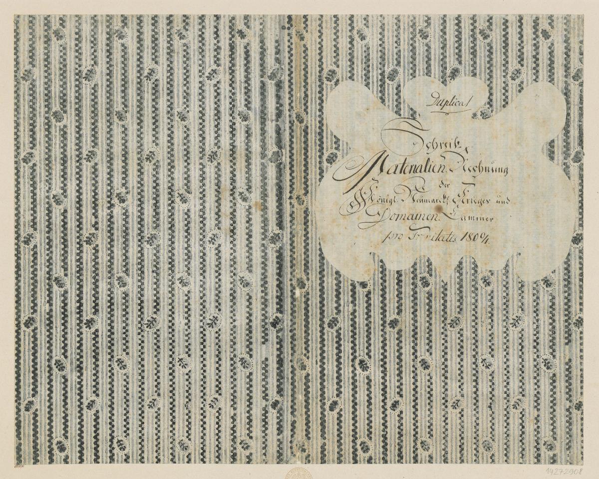 Modeldruckpapier (Einband für eine Akte mit Etikett, 1800/1801)