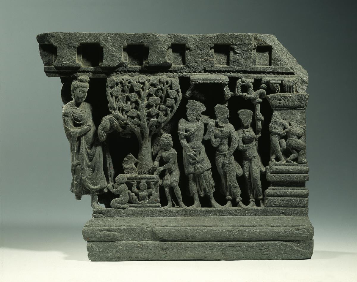 Erzählende Szene (Fragment): Der zukünftige Buddha bereitet den Thron der Erleuchtung mit Kusha-Gras (Bodhimandana)