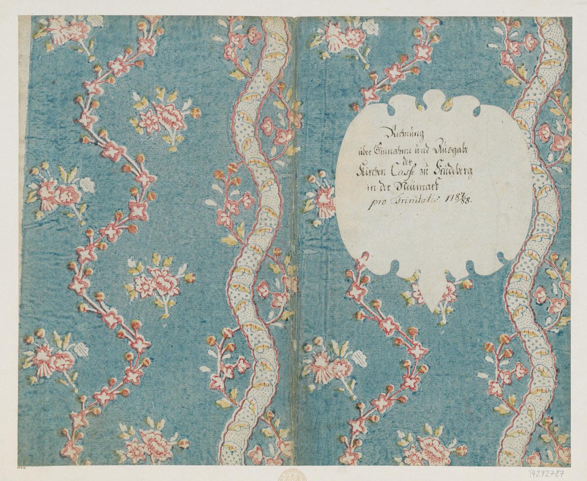 Kattunpapier (Einband für eine Akte mit Etikett, 1787/1788)
