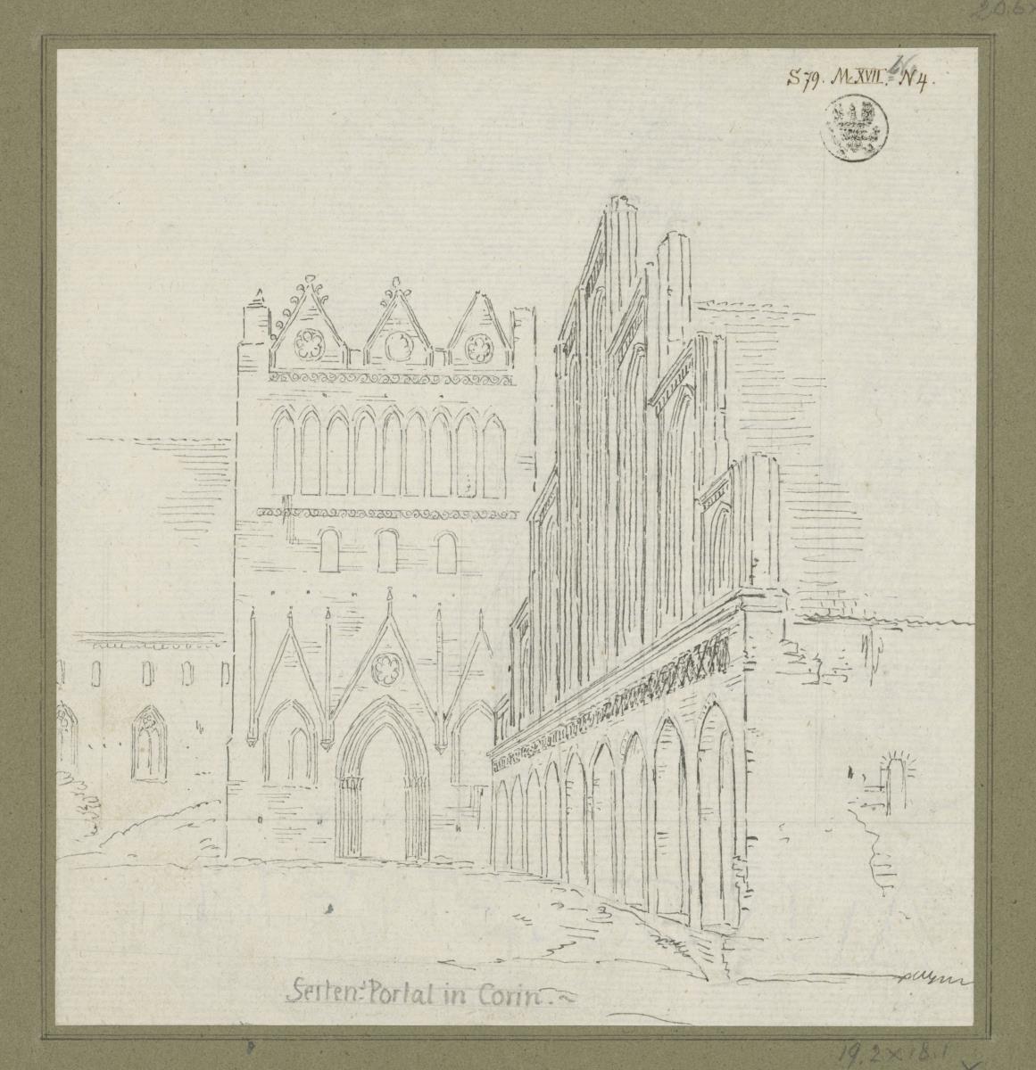 Kloster Chorin. Westfassade des Pfortenhauses und Nordgiebel des sogenannten Brauhauses