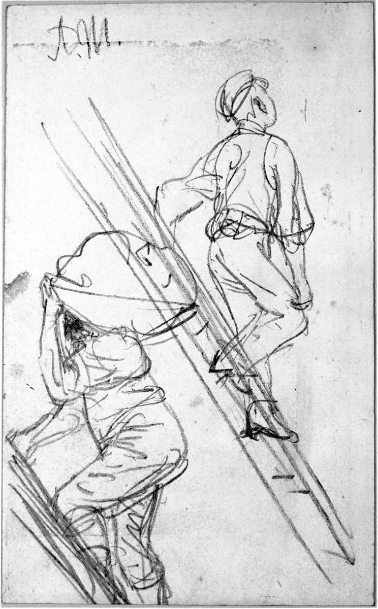 Zwei Arbeiter auf der Leiter