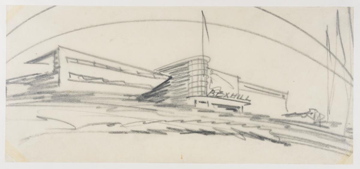 Bexhill-on-Sea/Sussex,  De-La-Warr-Pavillon, Skizze