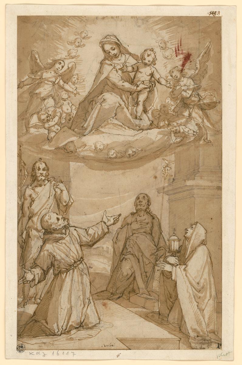 Maria Magdalena mit drei Heiligen