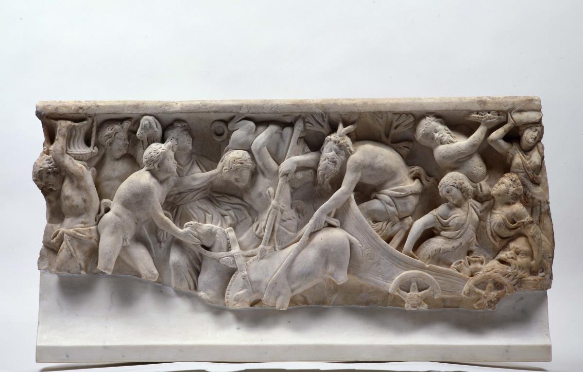 Fragment eines Sarkophagreliefs: Dionysischer Festzug