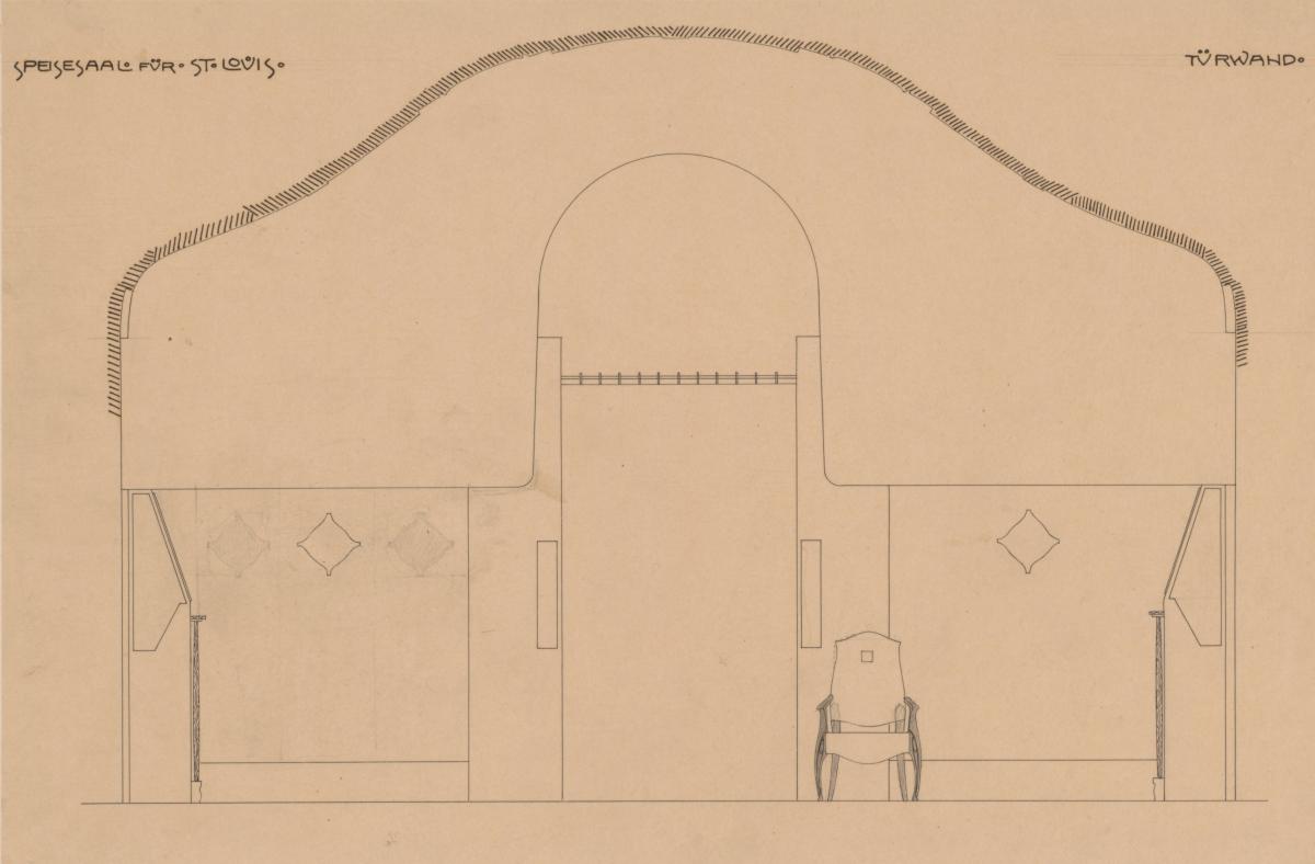 St. Louis, Sommersitz eines Kunstfreundes auf der internationalen Ausstellung, Speisezimmer, Raum 25, Aufriss der Nordwestwand