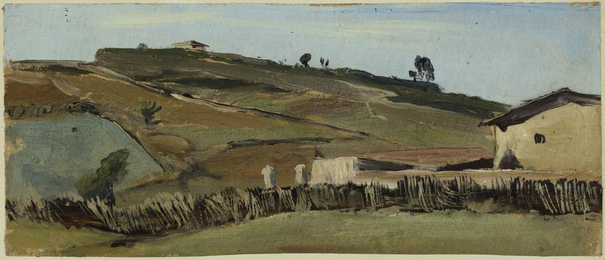Landschaft bei Rom, Hügel mit Feldern und Gehöft
