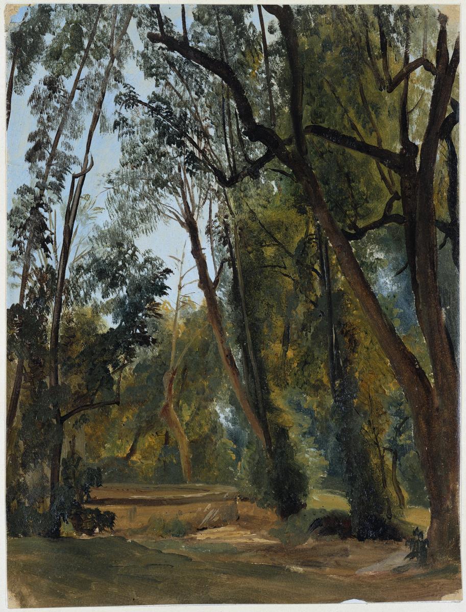 Park mit runder Brunnenmauer