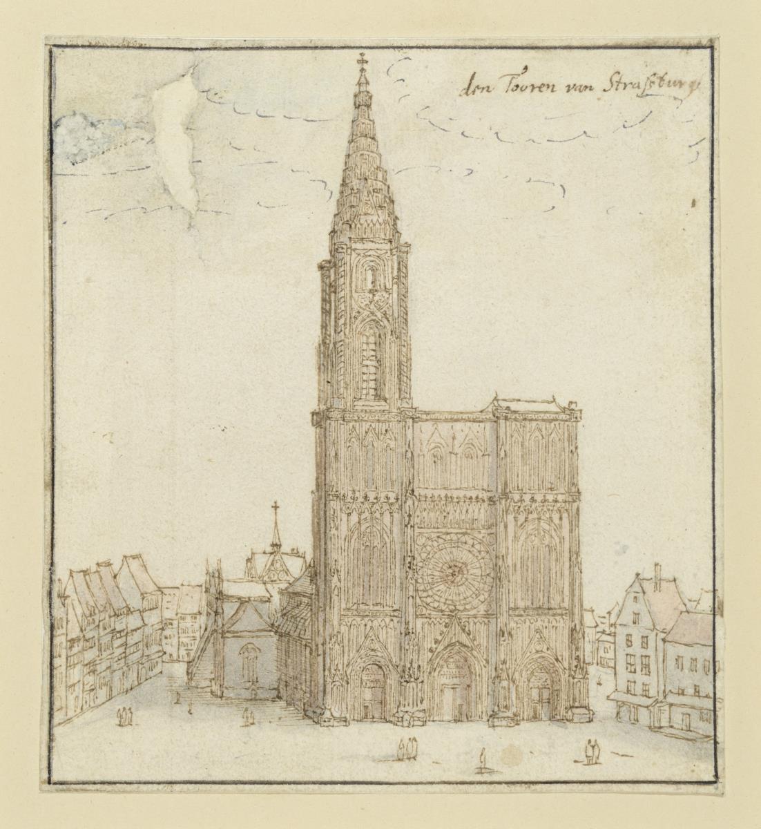 Das Münster in Straßburg von Westen. Oben rechts steht: den Tooren van Straßburg