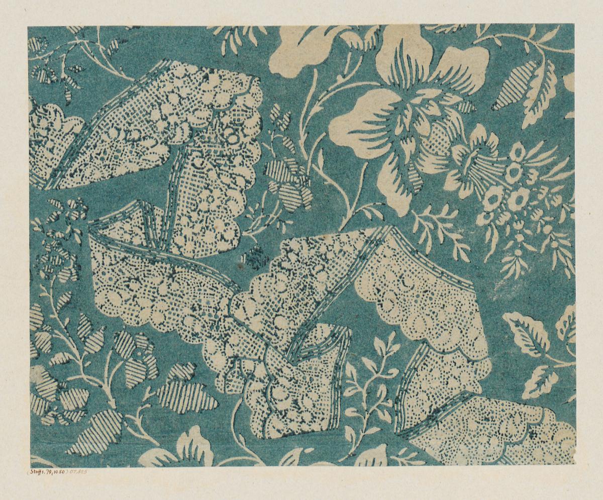 Kattunpapier (florales Muster mit Spitzenband, Frankreich)