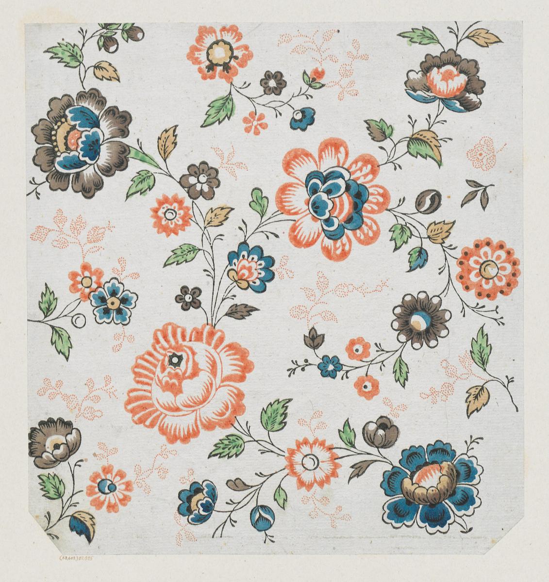 Kattunpapier (geschwungene Zweige mit großen und kleinen Blüten)