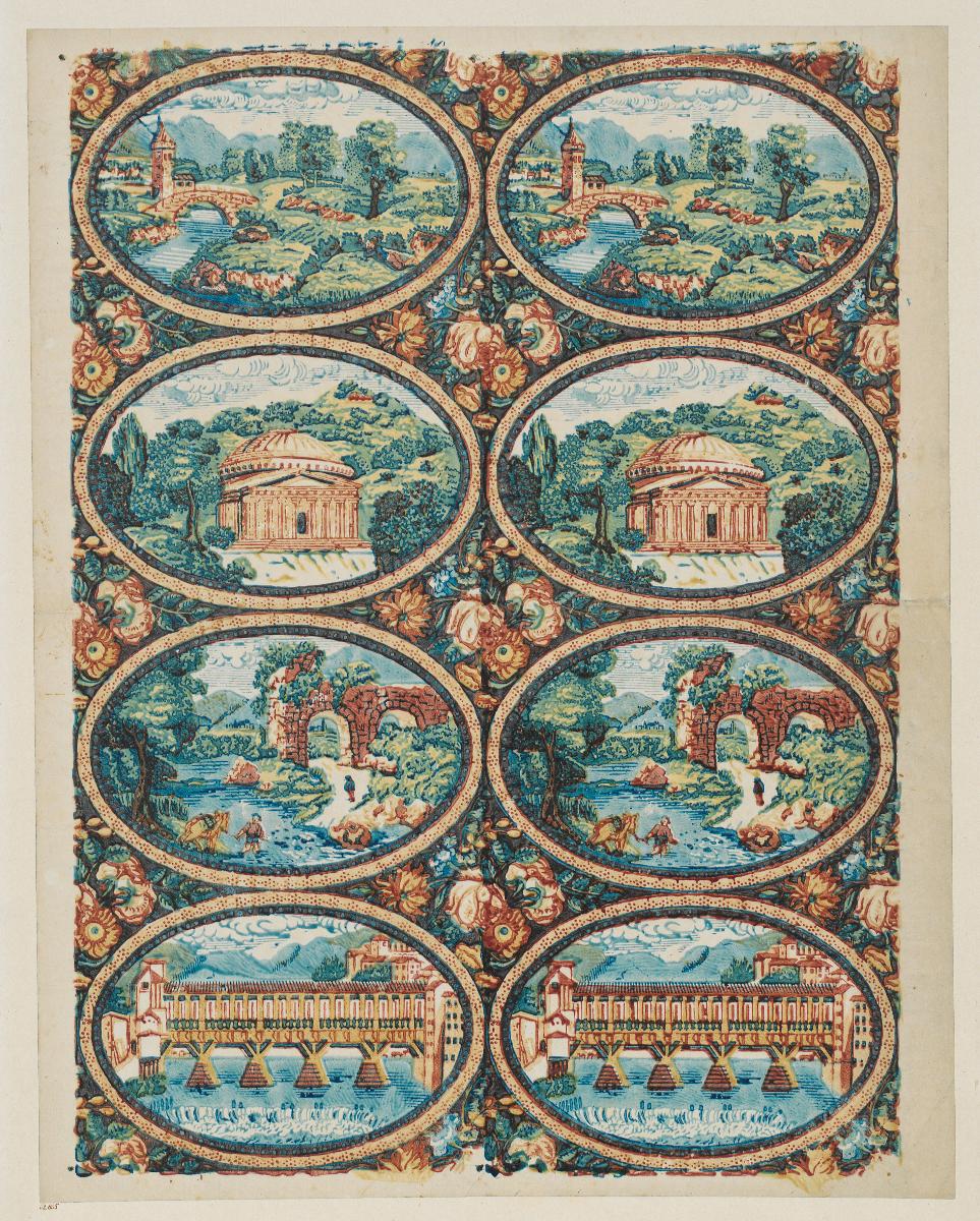 Modeldruckpapier (mit acht oval gerahmten Landschaften)