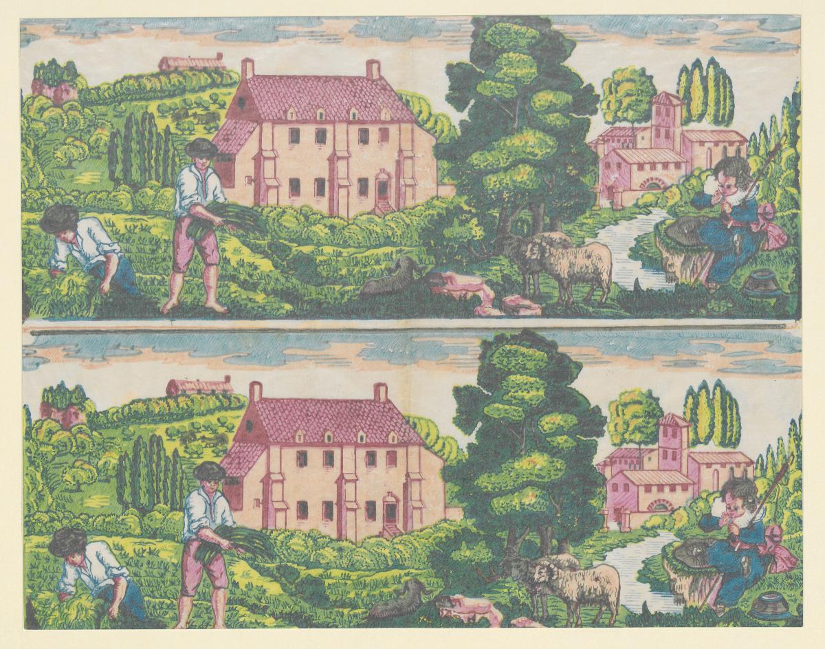 Modeldruckpapier (zwei Bänder mit Landschaftsszenen)