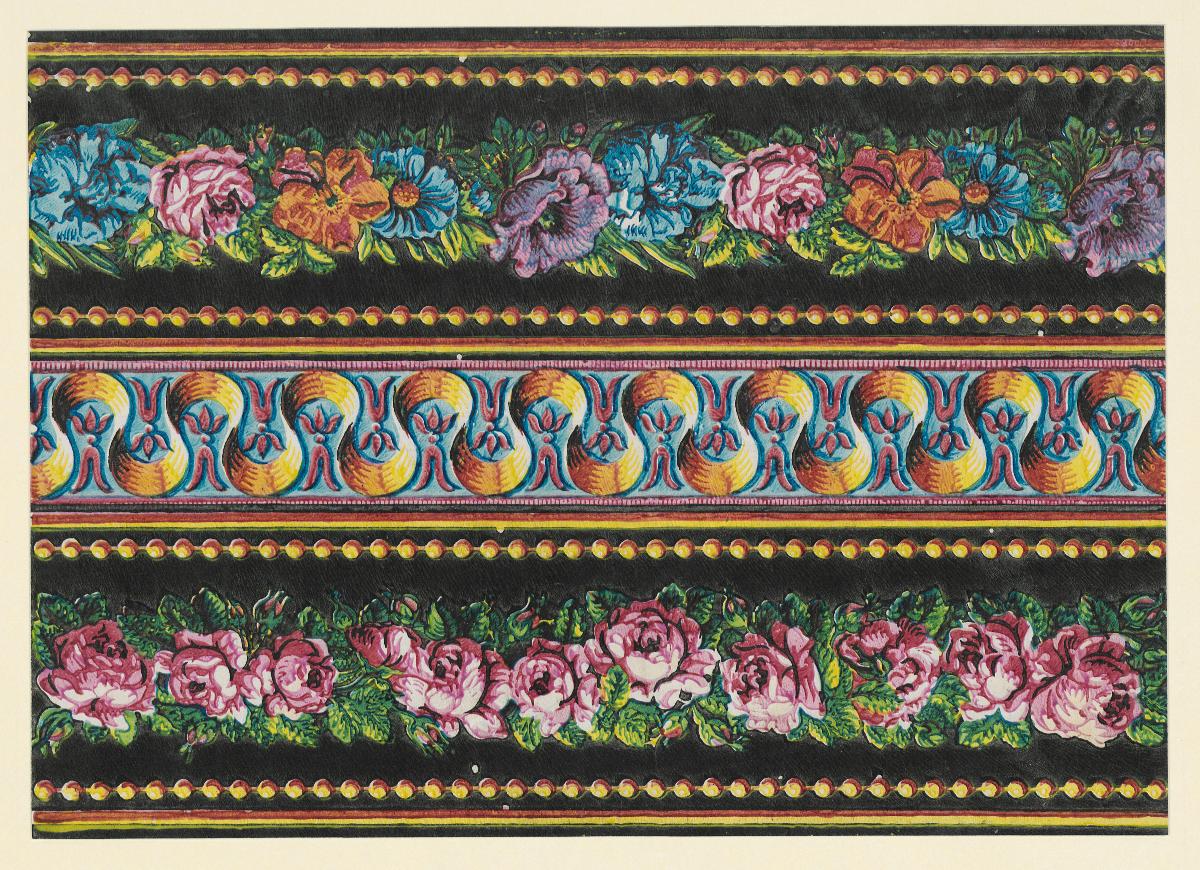 Modeldruckpapier (großfigurige Musterbänder mit Blumen)