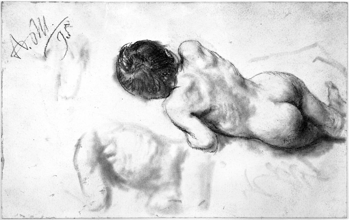Rückenakt eines auf der linken Seite ruhenden Knaben. Modellstudie zum "Akademieblatt" 1896
