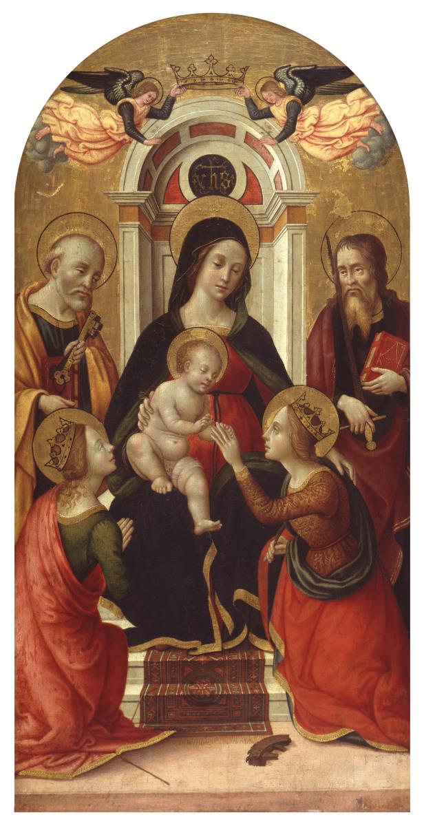 Die Vermählung der heiligen Katharina in Anwesenheit der Heiligen Helena, Petrus, Paulus und zweier Engel