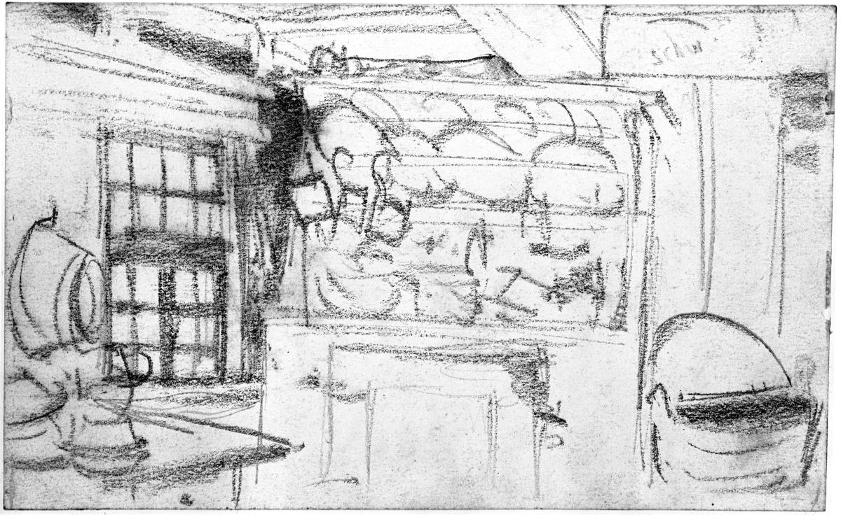 Interieur einer Bauernküche mit Geschirrschrank