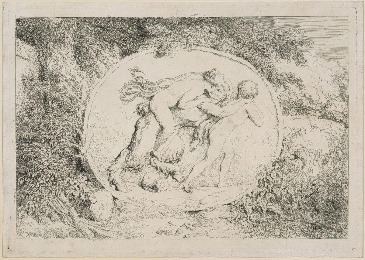 Bacchanales (Satyrspiele) dritte Tafel: ovales Relief mit einem Satyrn, der eine Nymphe trägt