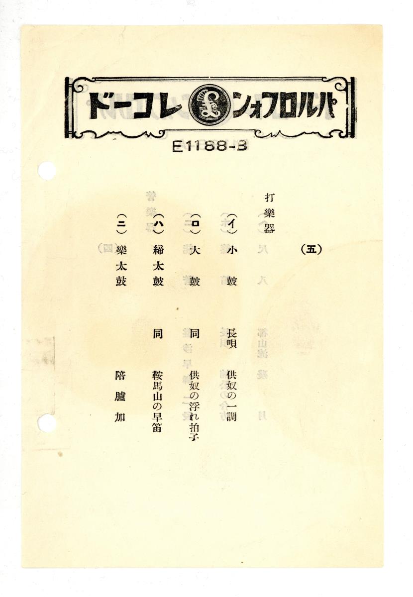 Titel A: [japan.]: Japan. Musikinstrumente Teil 5 (日本の楽器 5),  Teil 2 der Blasinstrumente (管楽器の部 2)
Titel B: [japan.]: Japan. Musikinstrumente Teil 6　(日本の楽器６　Teil der Schlaginstrumente (打楽器之部)