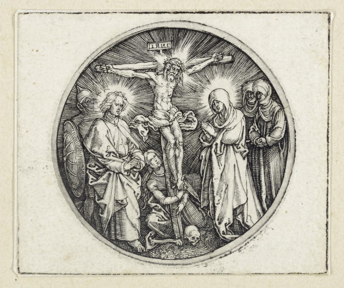 Christus am Kreuz zwischen Johannes und Maria; gen. der Schwertknauf des Maximilian