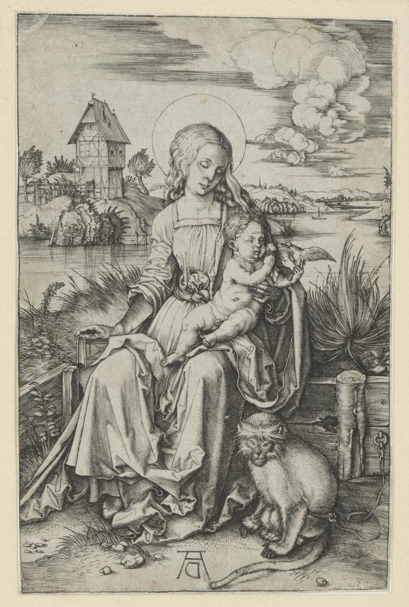 Maria mit dem Kind und der Meerkatze (Gegendruck)