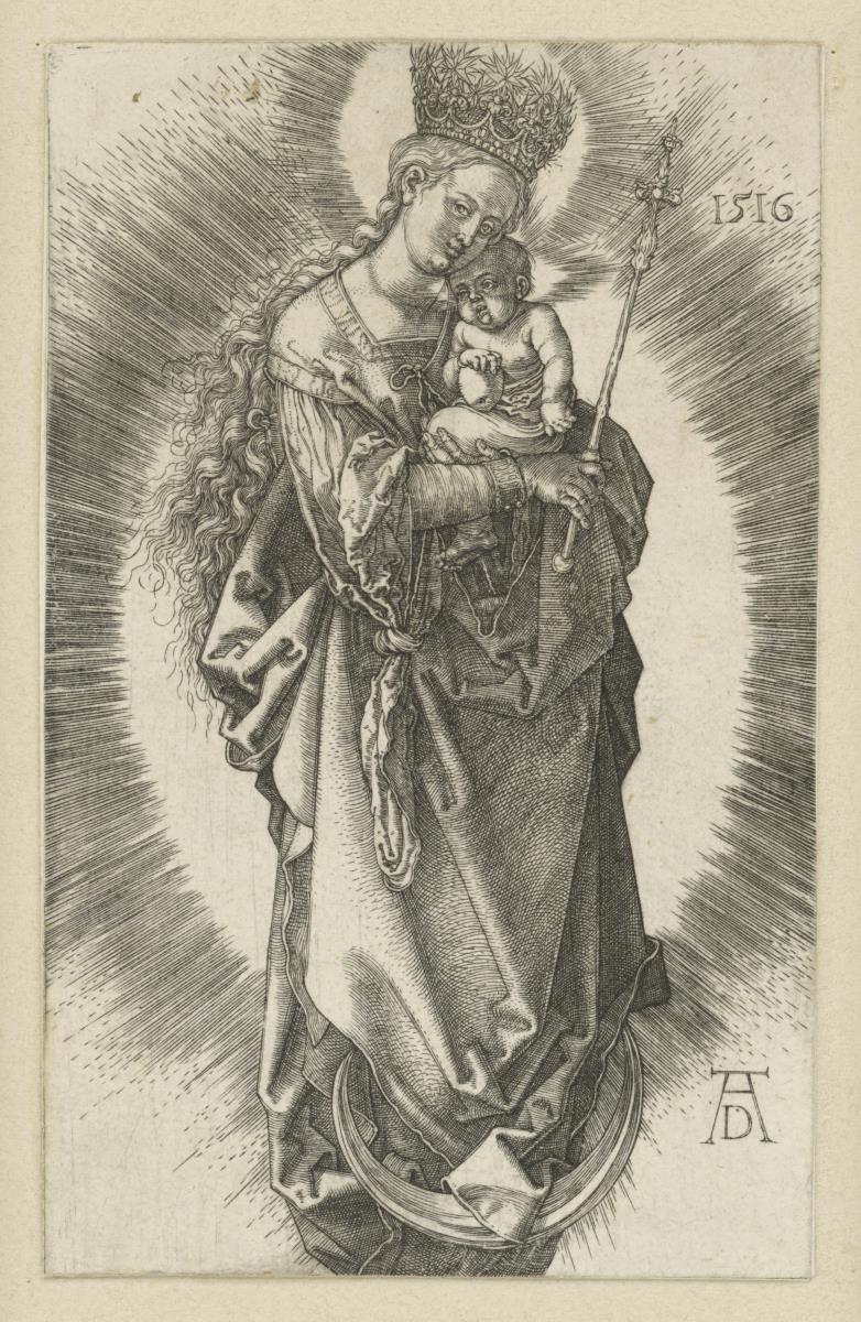 Maria auf der Mondsichel mit Szepter und Sternenkrone