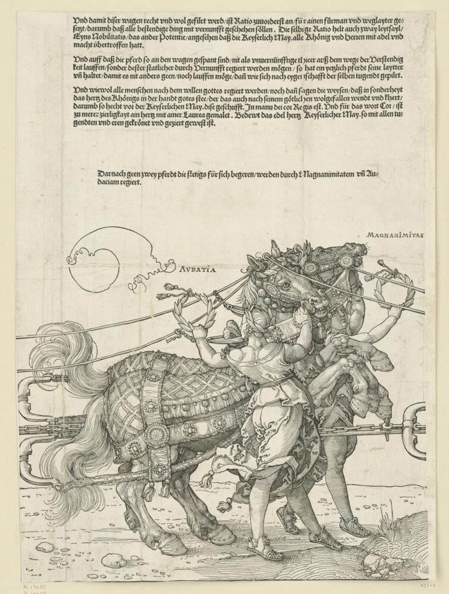 Der große Triumphwagen: Audatia und Magnanimitas (7. Stock)