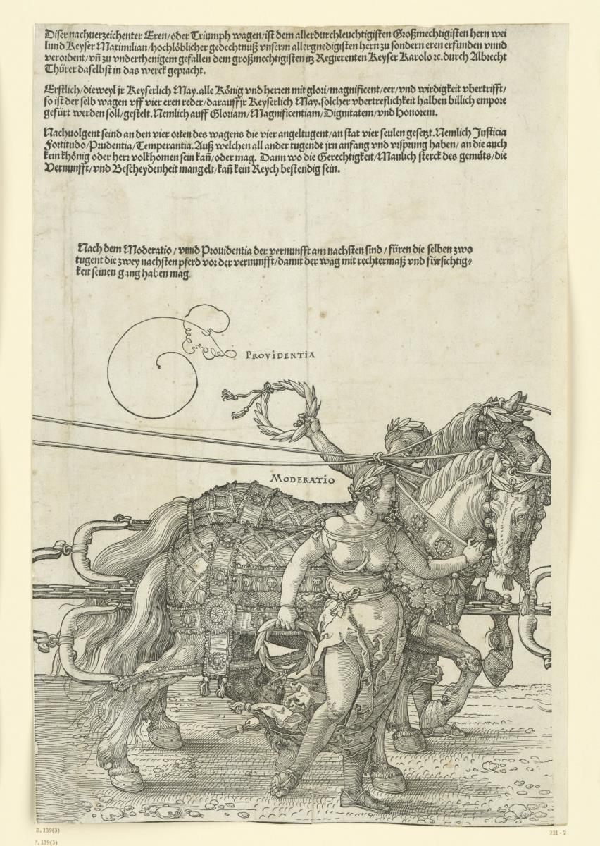 Der große Triumphwagen: Providentia und Moderatio (3. Stock)