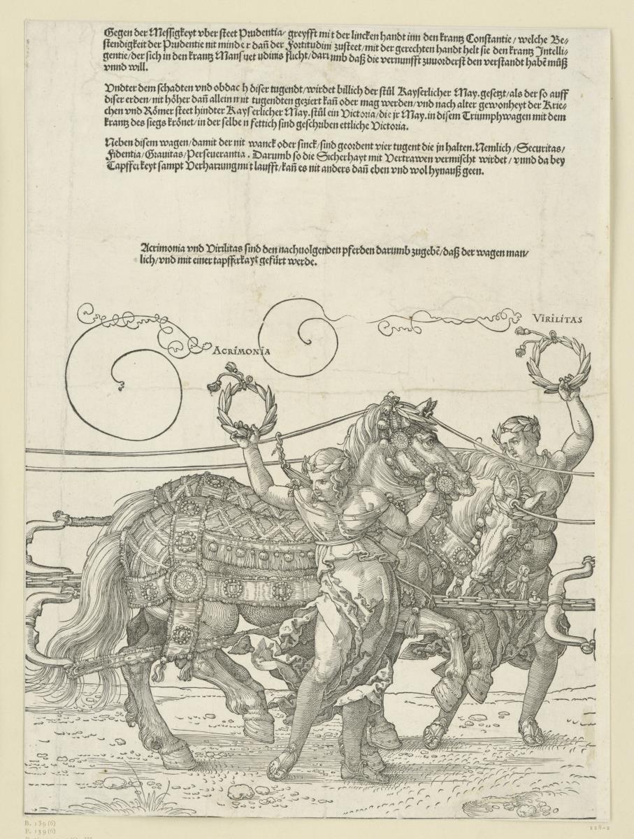 Der große Triumphwagen: Acrimonia und Virilitas (6. Stock)