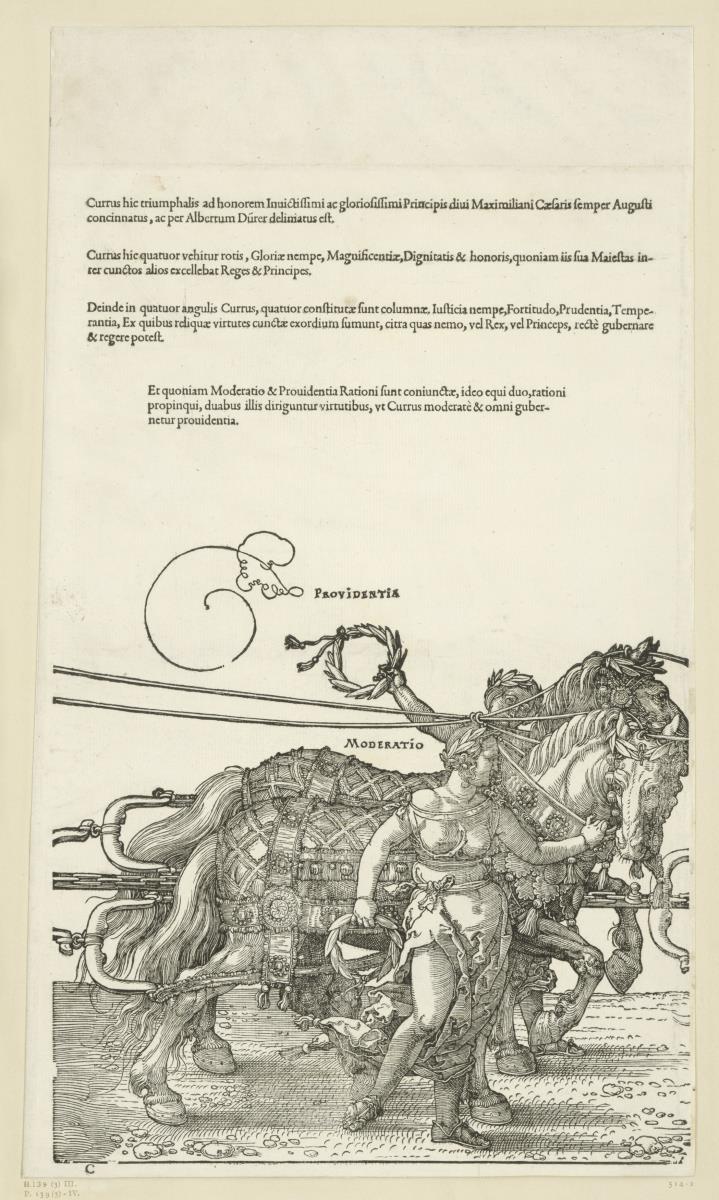 Der große Triumphwagen: Providentia und Moderatio (3. Stock)