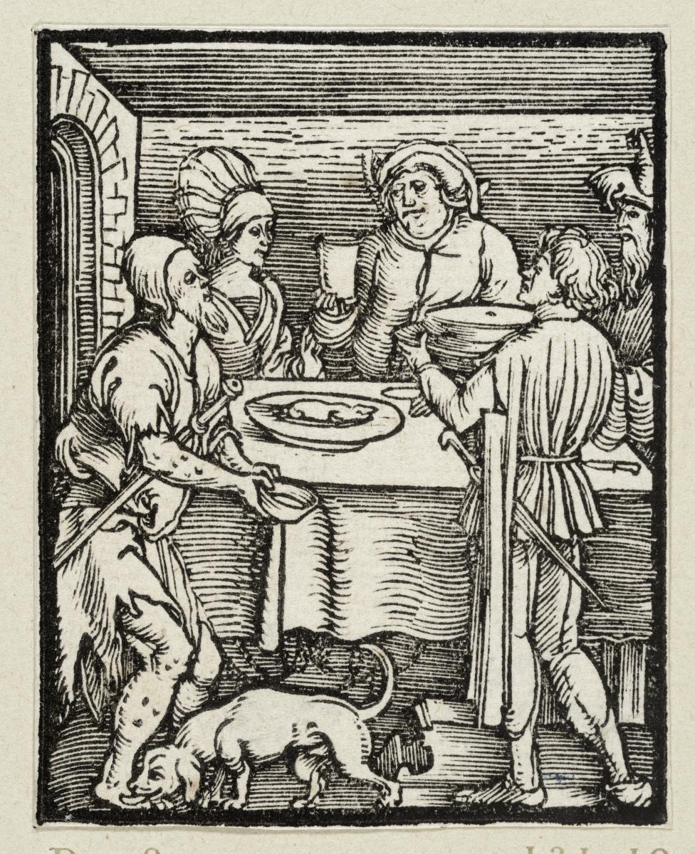 Der reiche Prasser und der arme Lazarus (aus: Postilla, 43 Holzschnitte)