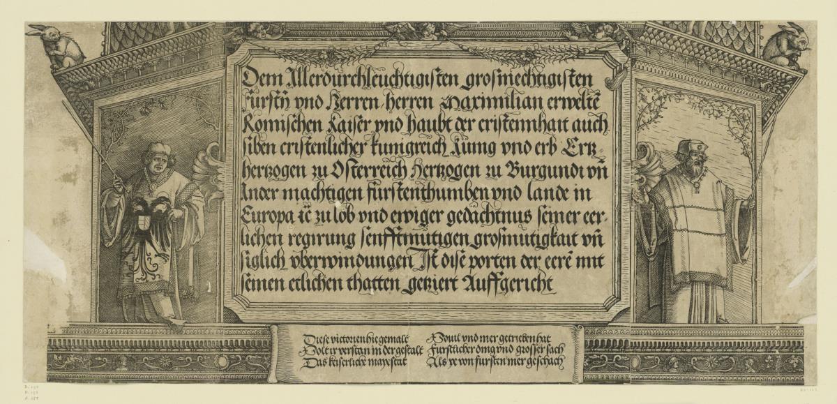 Der Triumphbogen des Kaisers Maximilian I. (8): Die Inschrifttafel unterhalb der Kuppel