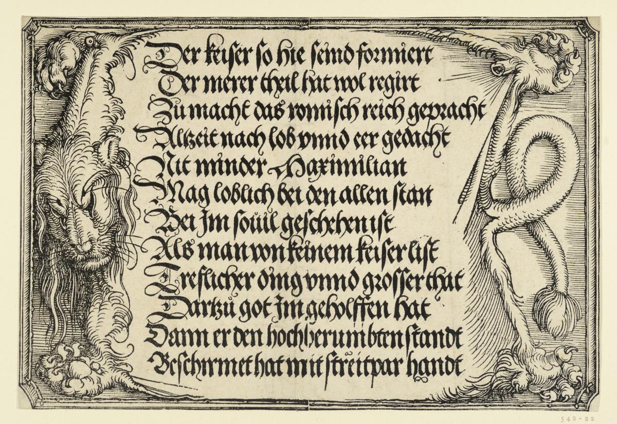Der Triumphbogen des Kaisers Maximilian I. (Fragment v. 14): Die Inschrifttafel über dem linken Portal