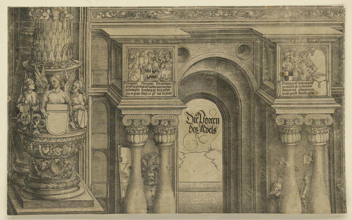 Der Triumphbogen des Kaisers Maximilian I. (22): Der Bogen des rechten Portals und die Basis der Mittelsäule