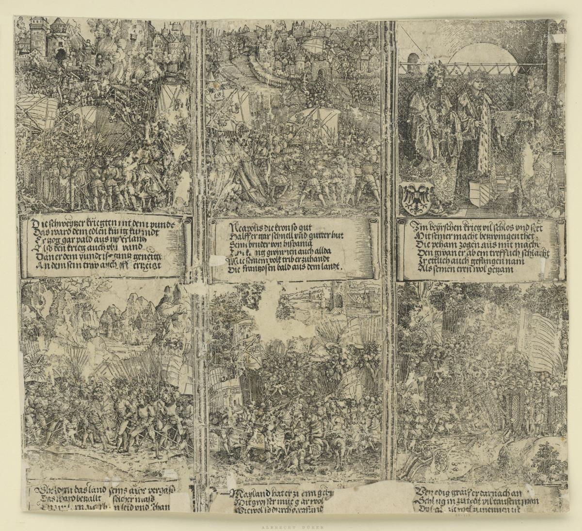 Der Triumphbogen des Kaisers Maximilian I. (24b): Die sechs oberen historischen Szenen über dem rechten Portal