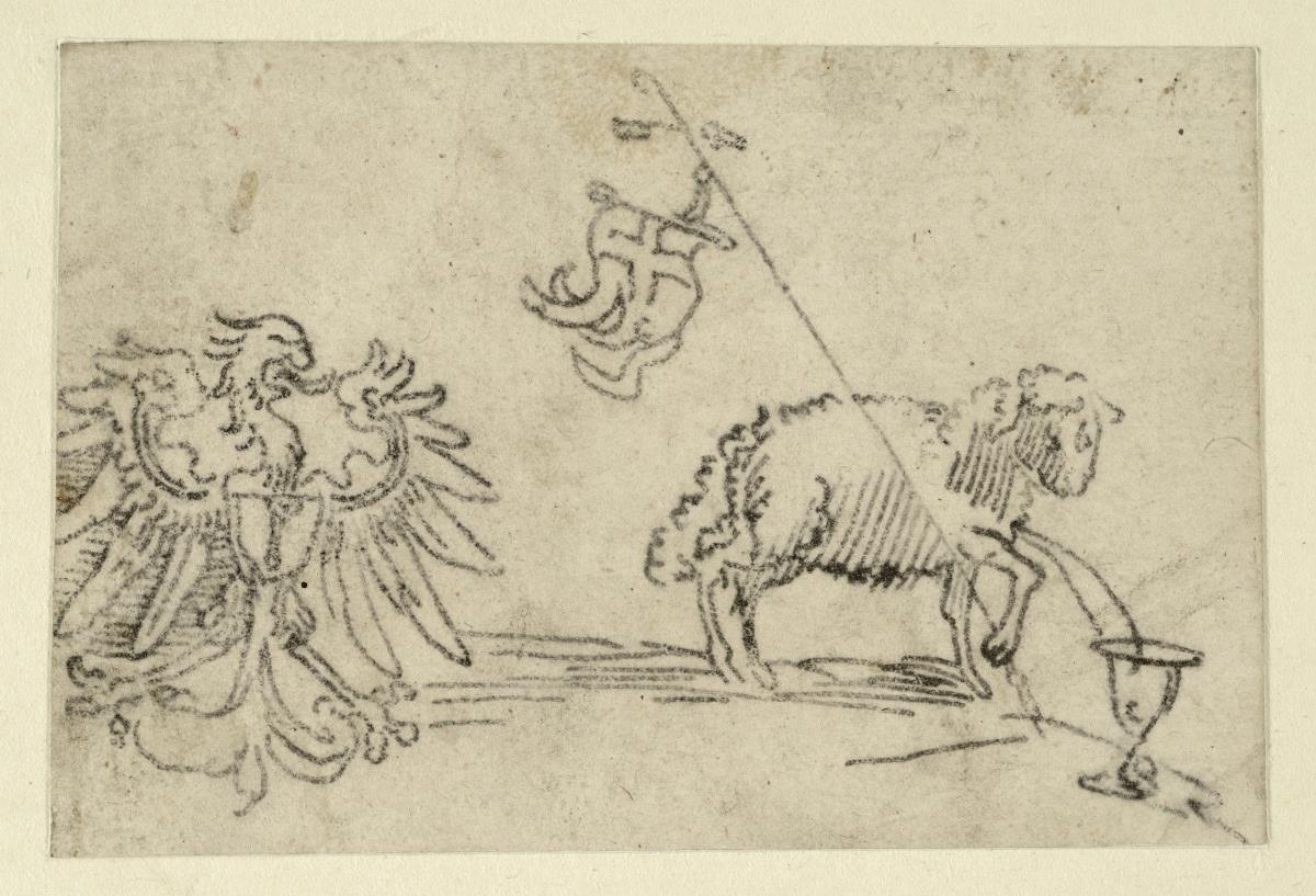 Heraldischer Adler und das Gotteslamm mit der Kreuzesfahne
